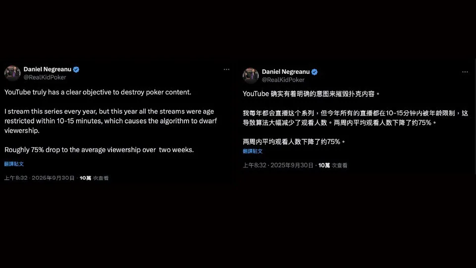 【点阅率惨跌？】Daniel Negreanu怒轰YouTube政策，WSOP线上扑克锦标赛再受冲击！